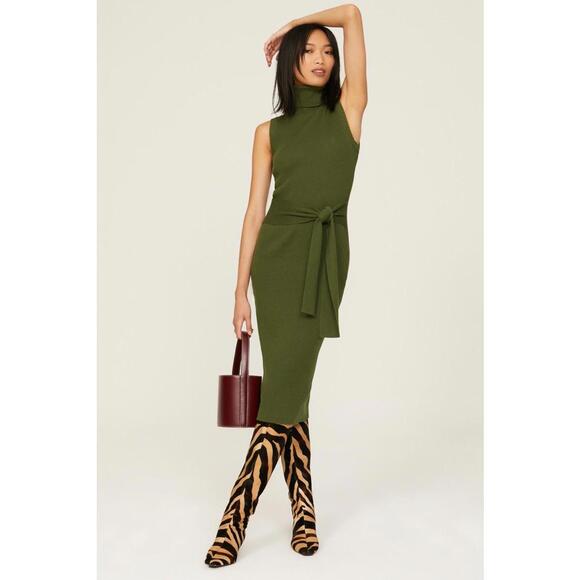 TOCCIN X RTR Green Knit Turtleneck Sweater Dress Size XS with Fabric Fraying